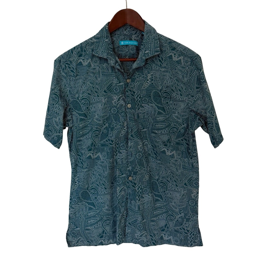 Tori Richard Men's Hawaiian Camp Shirt Size S Teal Cotton Lawn Aloha Hawaii USA